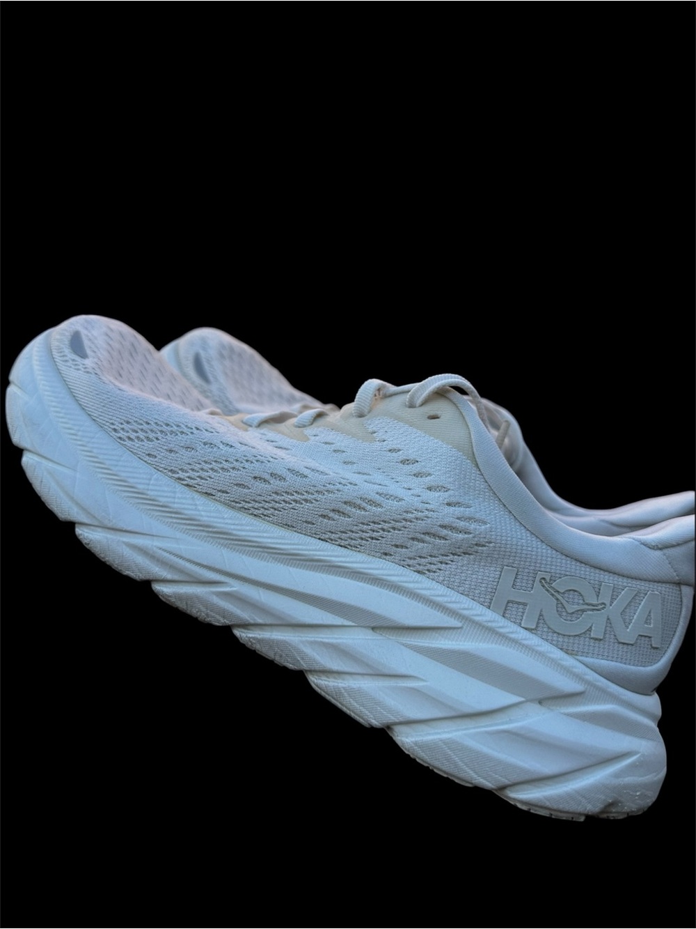 Hoka Women’s All-White Clifton 8 Performance Running Shoes #7B